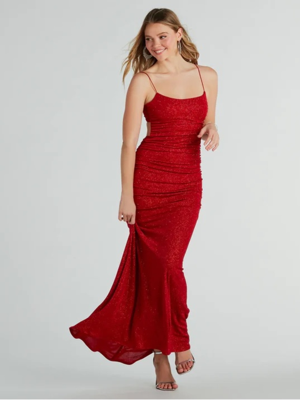 Windsor Red Sparkle Ruched Maxi Gown